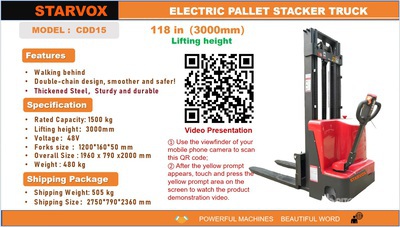 2025 STARVOX CDD15 3300 lb Electric Stacker (Unused)