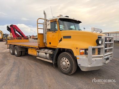 1999 Mack CH688RS 6x4 w/ 2015 HMF 1320-K2 11.9 ton Knuckle Boom Flatbed Truck with Crane