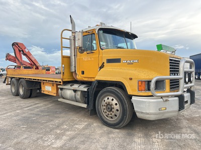 1999 Mack CH688RS 6x4 w/ 2006 HMF 1250-K3 11.1 ton Knuckle Boom Flatbed Truck with Crane