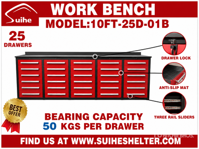2026 Suihe NWB-25DR -10 10 ft 25-Drawer Panca da Lavoro (Unused)
