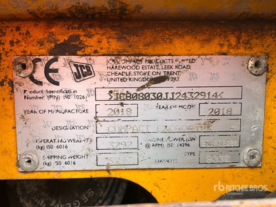 2018 JCB 8030 Mini escavatore