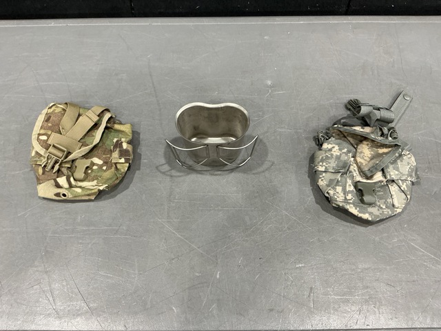 (40) Water Canteen Cups, (140) Canteen Pouches & Assorted Items