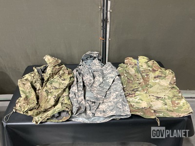 (1) All-Purpose Camouflage Parka, (12) Wet Weather Jackets & Assorted Items