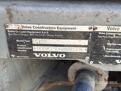 2017 Volvo EC15D Mini-Pelle Mini Excavator