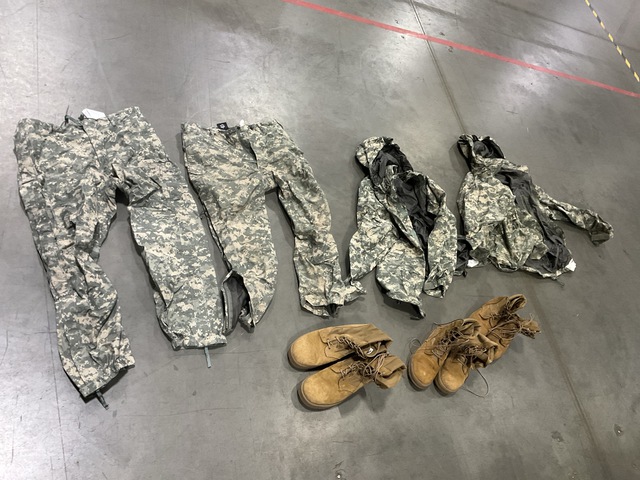 (12) Pairs of Hot Weather Boots, (7) Wet Weather Jackets & Assorted Items