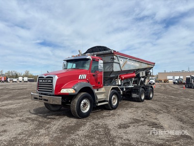 Stone Slinger on 2016 Mack GU813 8x4 Twin-Steer Stone Spreader Truck