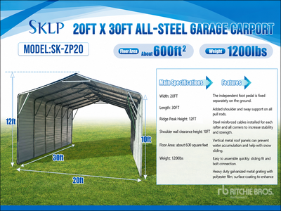 2026 SKLP SK-ZP20 20 ft x 30 ft All-Steel Garage Tents and Tent Components (Unused)