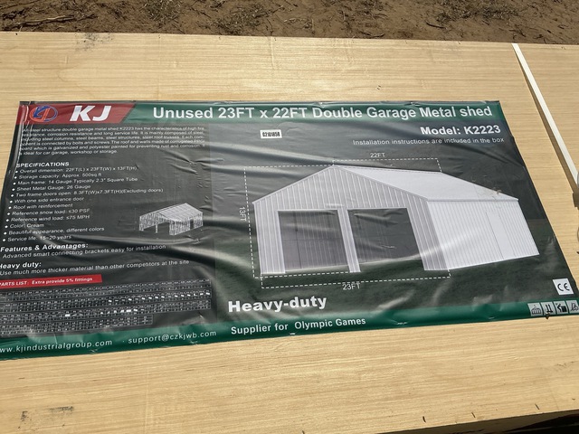 KJ K3325 Double Garage Steel Barn Shed - Unused