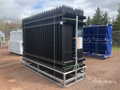 Quantity of (30) 9 ft 9 in x 6 ft Powder Coated Iron 4 Rail Fencing (Unused)