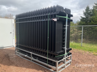 Quantity of (30) 9 ft 9 in x 6 ft Powder Coated Iron 4 Rail Fencing (Unused)
