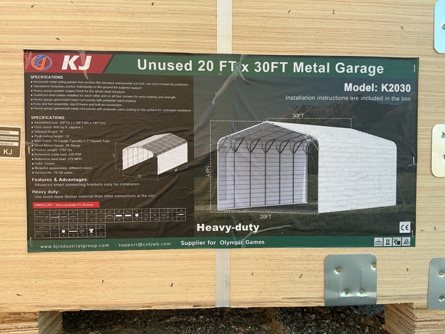 KJ K2030 Metal Garage - Unused