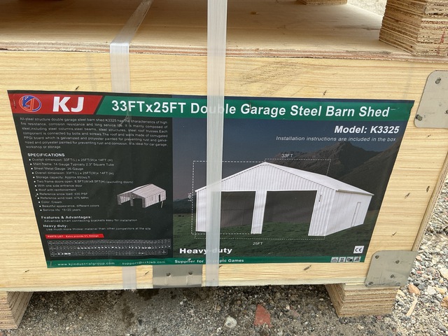 KJ K3325 Double Garage Steel Barn Shed - Unused