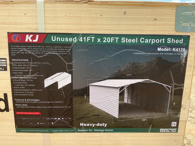 KJ K4120 Steel Carport Shed - Unused