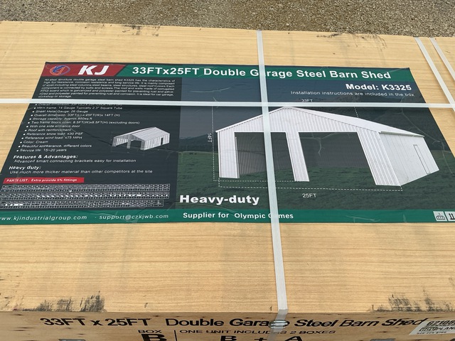 KJ K3325 Double Garage Steel Barn Shed - Unused