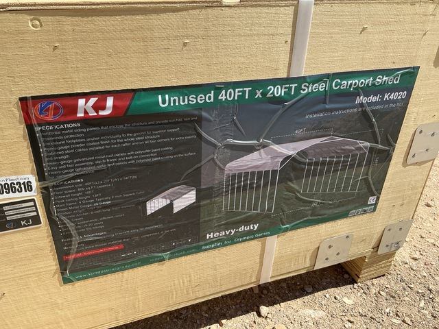 KJ K4020 Steel Carport Shed - Unused