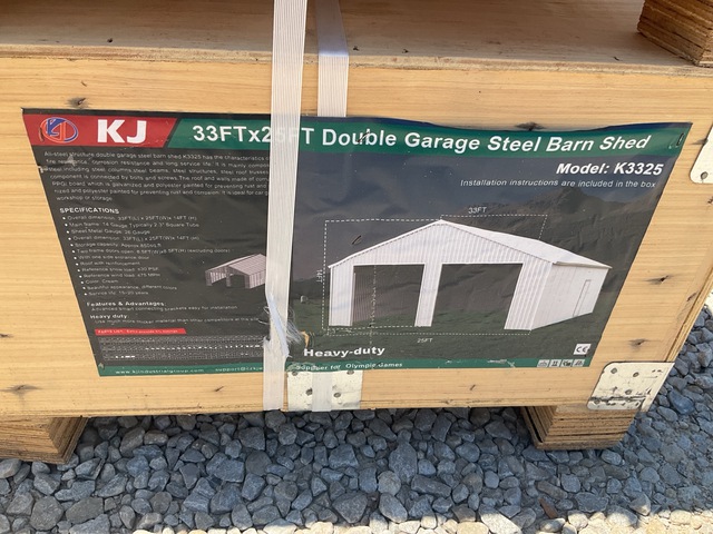 KJ K3325 Double Garage Steel Barn Shed - Unused