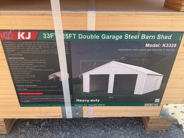KJ K3325 Double Garage Steel Barn Shed - Unused