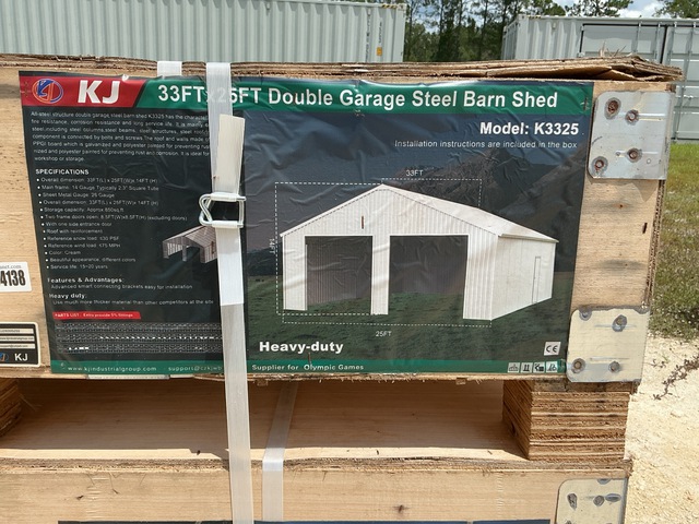 KJ K3325 Double Garage Steel Barn Shed - Unused