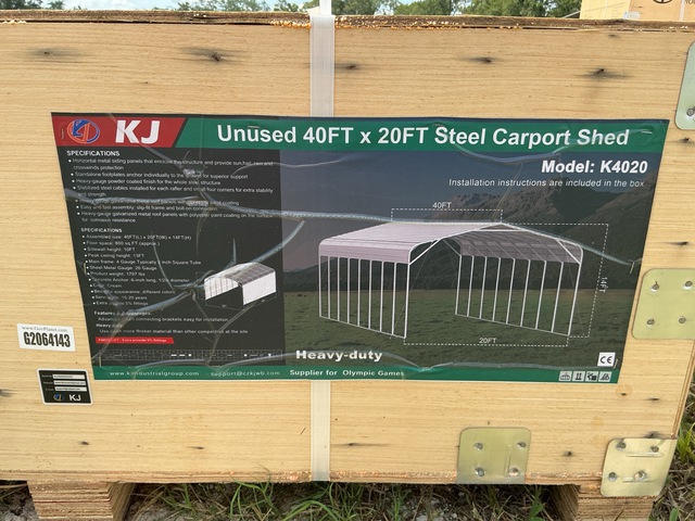 KJ K4020 Steel Carport Shed - Unused