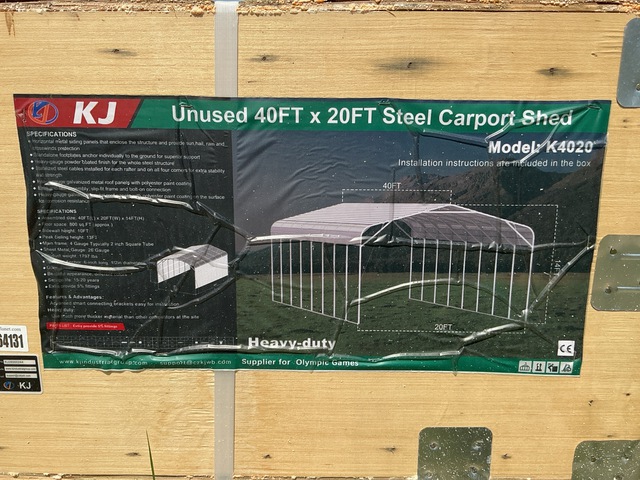 KJ K4020 Steel Carport Shed - Unused