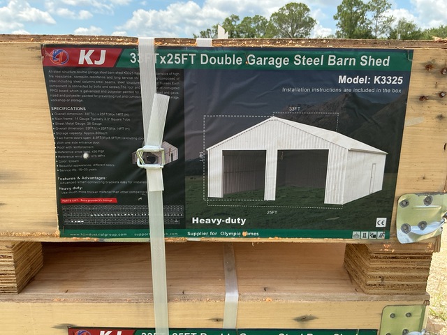 KJ K3325 Double Garage Steel Barn Shed - Unused