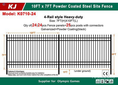 (24) Pieces of KJ Powder Coated Steel Fence w/(25) Post Connectors - Unused