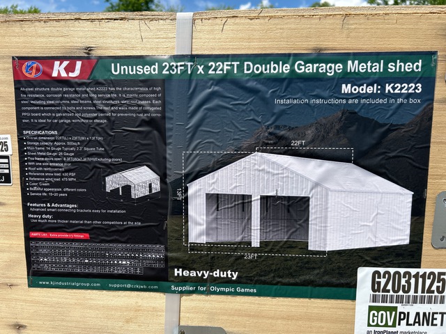KJ K2223 Double Garage Metal Shed - Unused