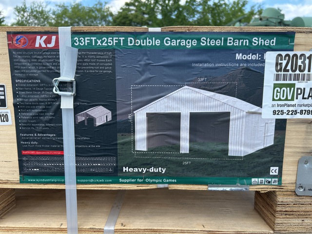KJ K3325 Double Garage Steel Barn Shed - Unused