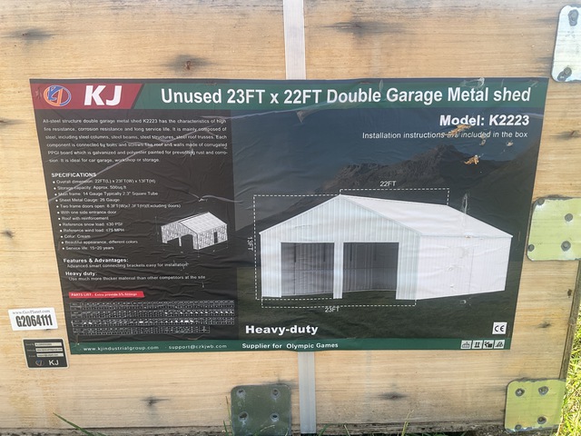 KJ K2223 Double Garage Metal Shed - Unused