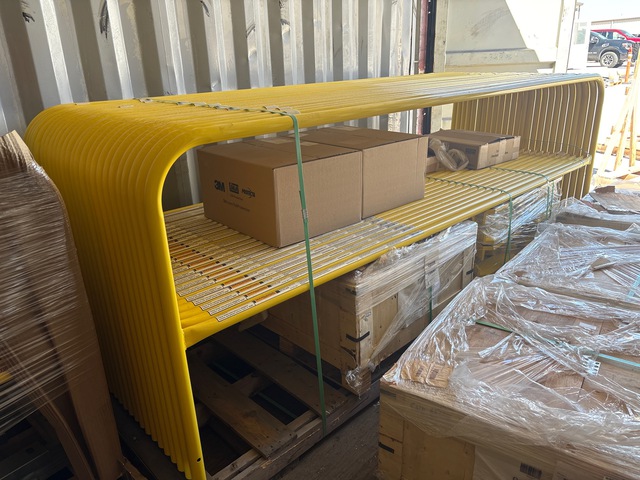 Quantity of (7) Pallets of Garlock RailGuard 200 10 ft x 3 ft 6 in Powder Coated Temporary with Roof Fall Protection Railing Site Fence (Unused)