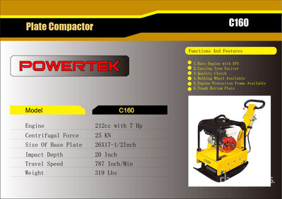 2024 Powertek C160 Reversible Vibratory Plate Compactor (Unused)