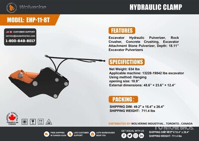 2026 Wolverine EHP-11-8T Hydraulic Demolition Pulverizer - Fits 6 - 9 ton Excavator (Unused)