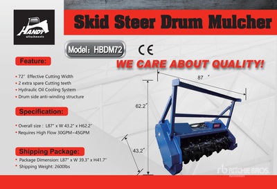 2026 Handy HBDM72-B 72 in Drum Skid Steer Mulcher (Unused)