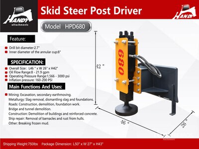 2026 Handy HPD680 Skid Steer Post Driver (Unused)