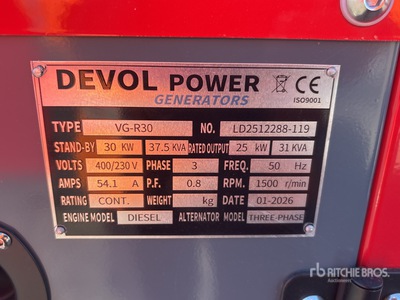 2026 Devol VG-R30 Skid-Mounted Generator Set (Unused)