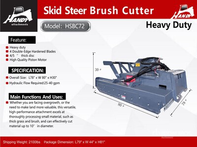 2026 Handy HSBC72 72 in Skid Steer Brush Cutter (Unused)