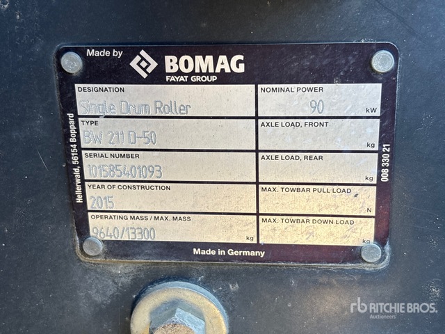 2015 Bomag BW211D-50 Smooth Drum Compactor