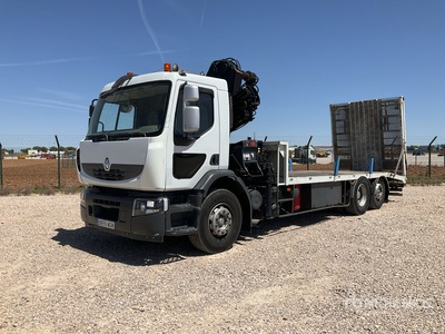 2008 Hiab 166-B3 Articulated Boom on 2008 Renault Premium 410 DXI 6x2 Portamaquinas Flatbed Truck with Crane
