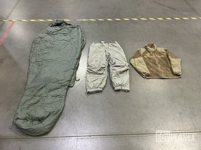 (3) Sleeping Bags, (5) Cold Weather Jackets & Assorted Items