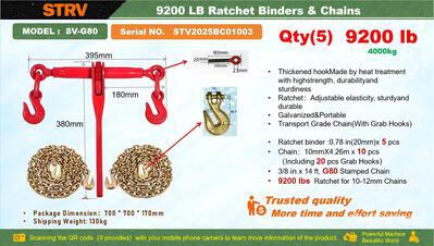 Quantity of 2025 STARVOX SV-G80 9200 lb Ratchet Binders & Chains (Unused)