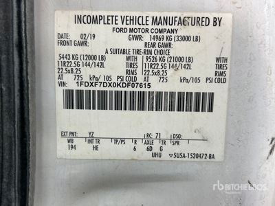 2019 Ford F-750 4x2 Camion de service