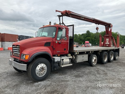 2005 Mack CV713 Granite Flatbed Truck with Crane