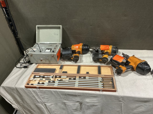 (1) Micrometer Set, (1) Tester Assembly, (5) Nailers & Assorted Items