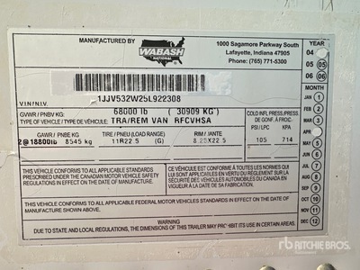 2005 Wabash RFCVHSA 53 ft T/A Remolque refrigerado
