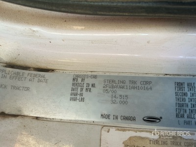 2001 Sterling L8500 4x2 Tipper Truck (Inoperable)