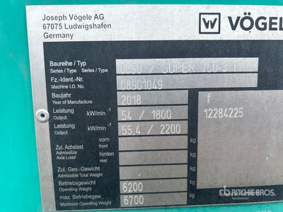 2018 Vogele 700 Track Vibrofinitrice