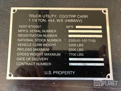 50- Military Identification Plates Ship : USPS Priority Mail Parti di ricambio per Humvee
