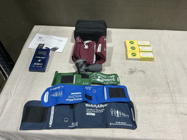 (3) Sphygmomanometer Cuff Sets, (1) Flow Calibrator & Assorted Items (3) Sphygmomanometer Cuff Sets, (1) Flow Calibrator & Assorted Items