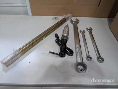 (47) Assorted Wrenches, (6) Metal Bars, (5) Soldering Irons & Assorted Items