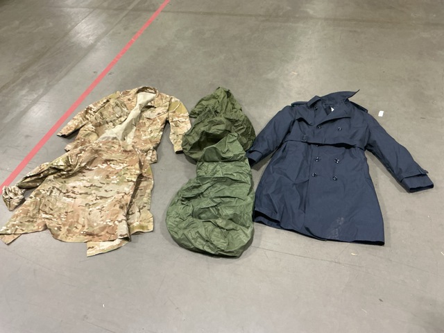 (9) Field Shirts, (6) All-Weather Coats, (5) Clothing Bags & Assorted Items
